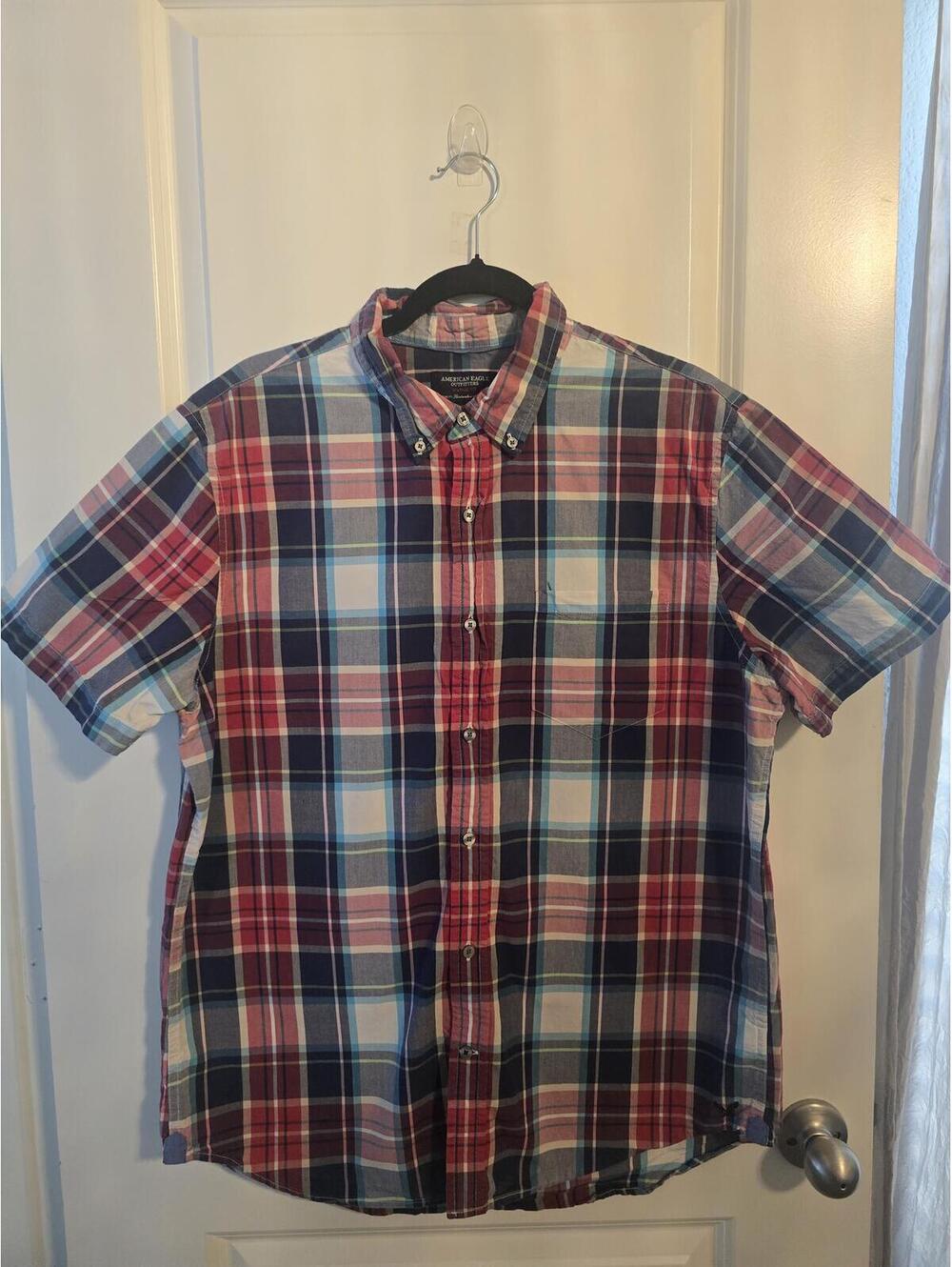 American Eagle Vintage Fit Plaid Short Sleeve Button-Up Shirt XL